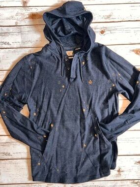 Volcom Navy Zip-Up Hoodie with Gold Drop Accents